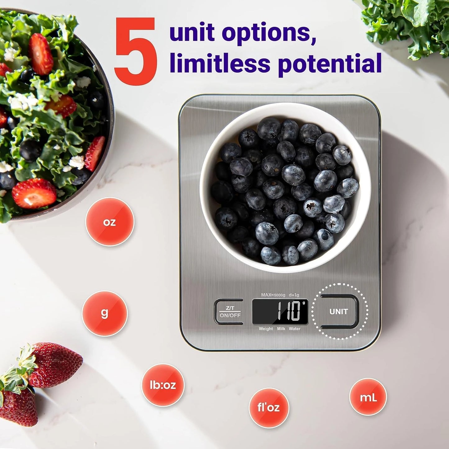 Food Kitchen Scale, Digital Grams and Ounces for Weight Loss, Baking, Cooking, Keto and Meal Prep, LCD Display, Medium,