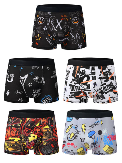10-Pack Cool Graffiti Men's Boxer Shorts High Elasticity Skin-Friendly Mid-Waist Briefs Casual Youth Men's Underwear Random Styl