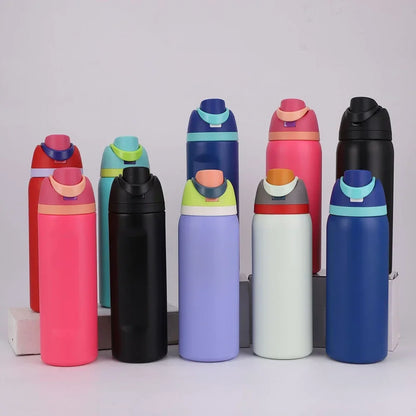 24/32oz Straw Double-Layer Insulated Cup 304 Stainless Steel Sports Water Bottle Travel Vacuum Flask for Outdoor Camping Sports