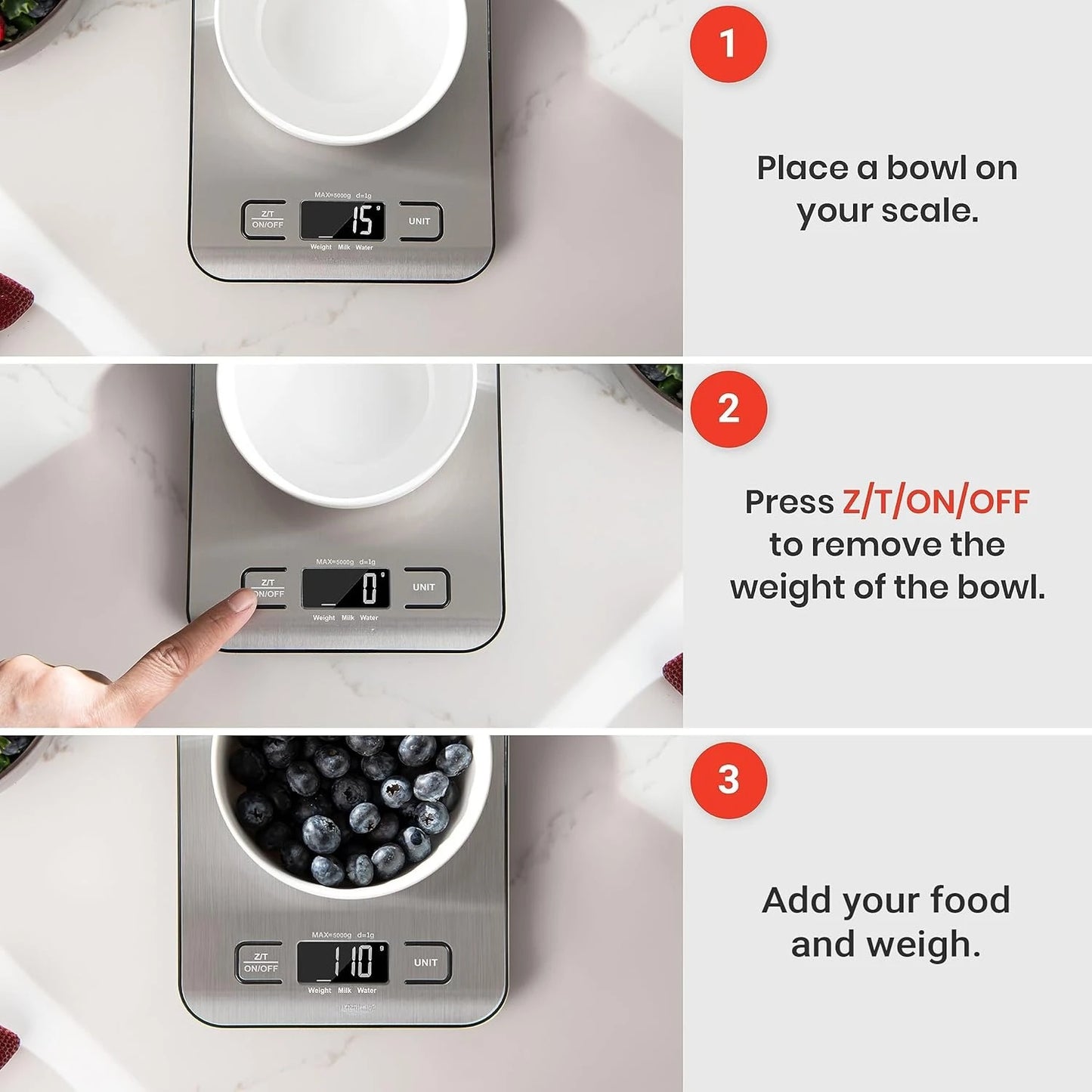 Food Kitchen Scale, Digital Grams and Ounces for Weight Loss, Baking, Cooking, Keto and Meal Prep, LCD Display, Medium,