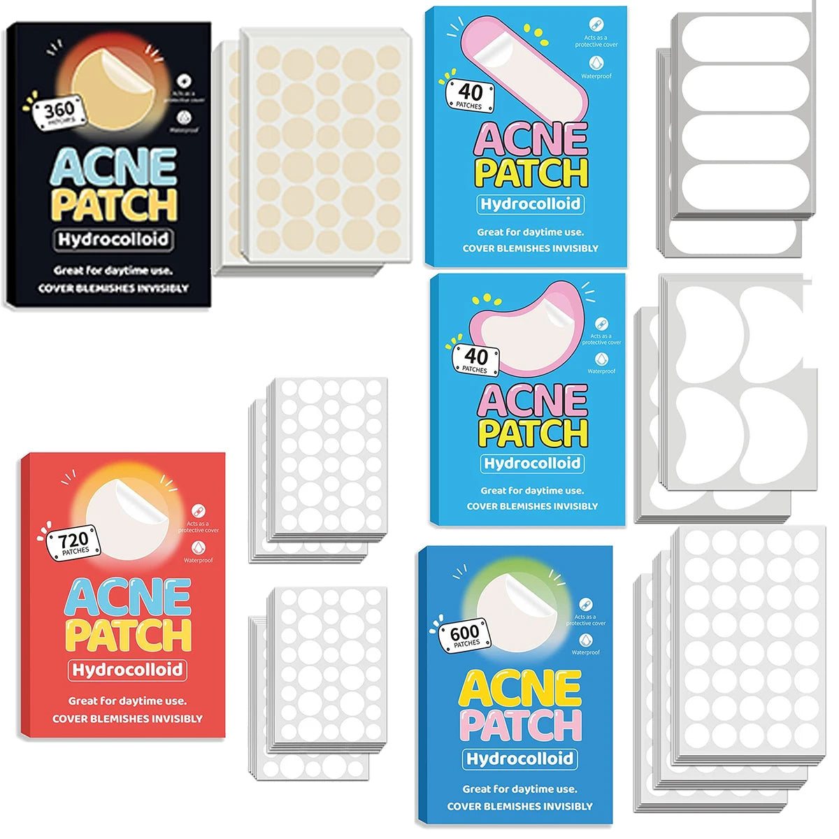 40/360/600/720 Counts Invisible Hydrocolloid Patches For Covering Zits And Blemishes, Acne Pimple Patches For Face Spot Stickers