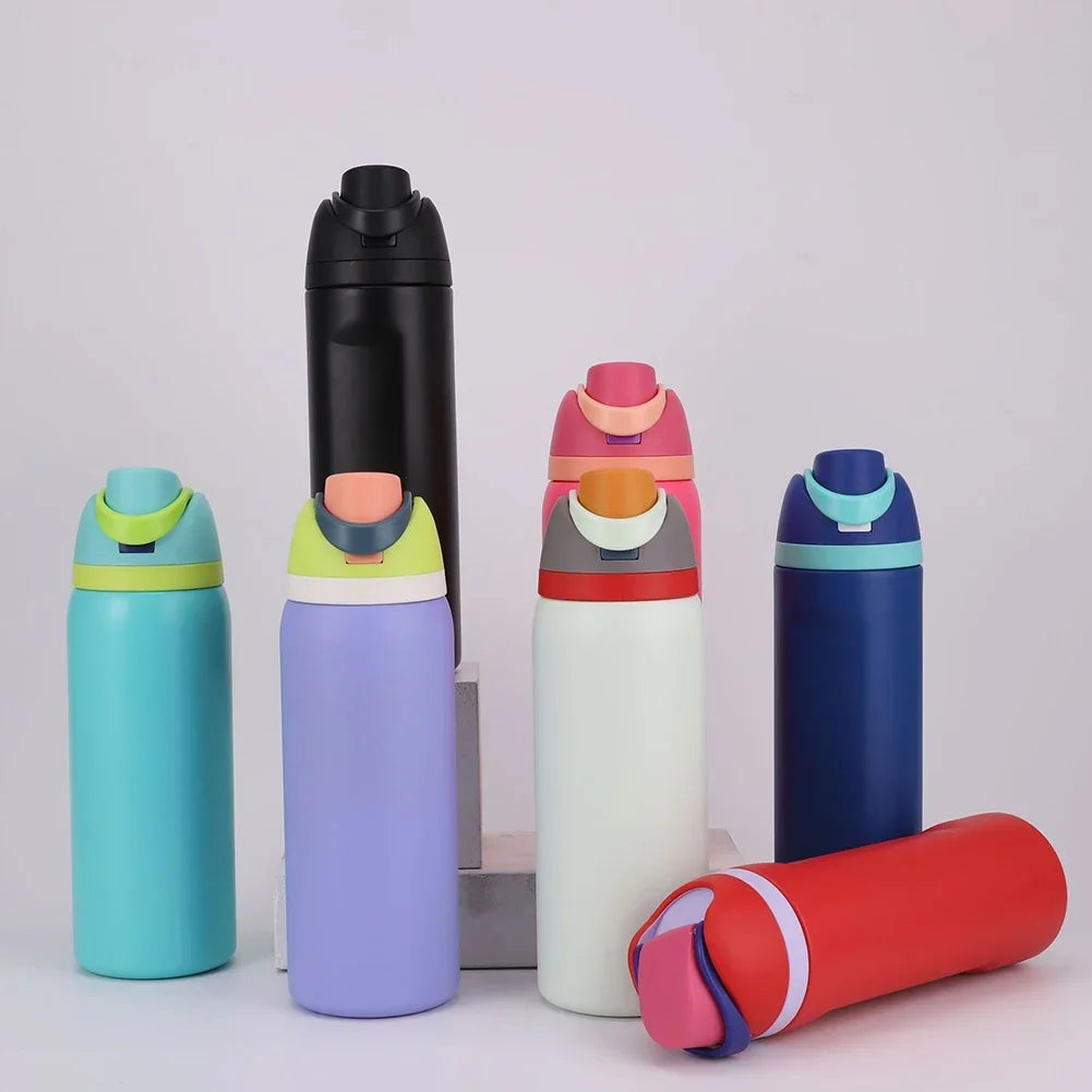 24/32oz Straw Double-Layer Insulated Cup 304 Stainless Steel Sports Water Bottle Travel Vacuum Flask for Outdoor Camping Sports