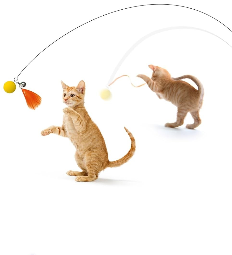 Interactive Cat Toys Cat Exercise Tumbler Rechargeable Cat Toys for Indoor Cats Spin Butterfly Game Teasing Kitty Extra Long Feather Wand (Attachment)